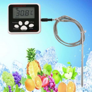 Digitaalinen ruoka-lämpömittari ruostumattomasta teräksestä valmistetulla LCD-näytöllä